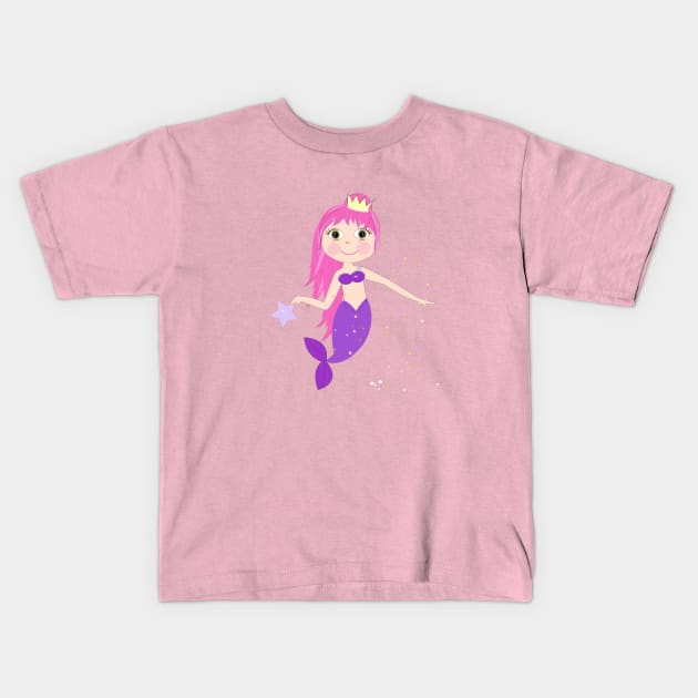 Cute mermaid girl with pink hair Kids T-Shirt by GULSENGUNEL